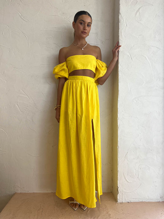 Rumer Delphine Linen Skirt in Yellow