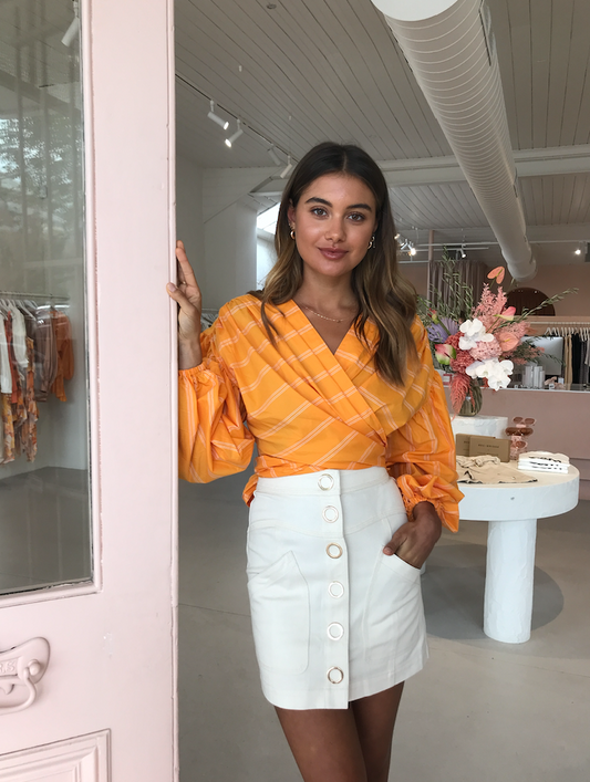 Acler Ainsley Denim Skirt in Eggshell