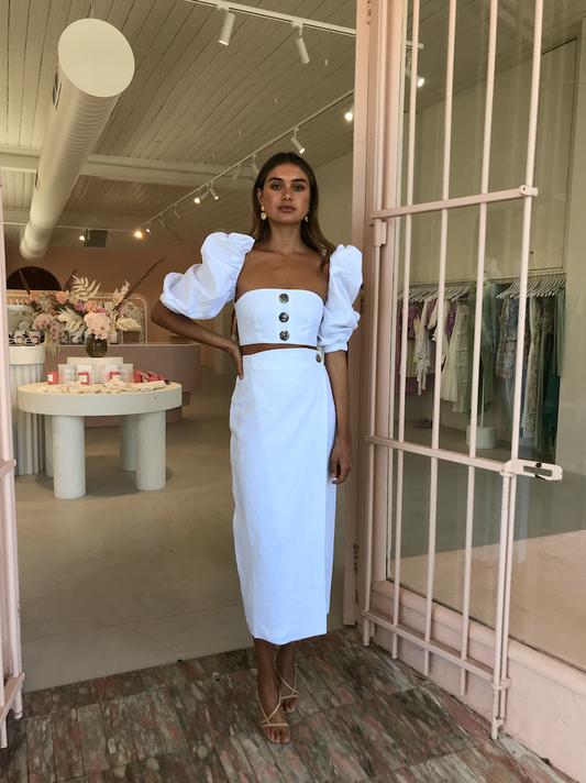 Joslin Annalise Bodice Top in Optical White