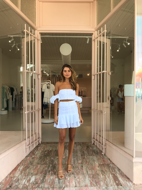 Joslin Aviana Linen Lace Skirt in Optical White