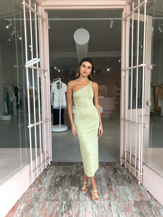 Third Form Shimmer One Shoulder Maxi Dress in Citrus