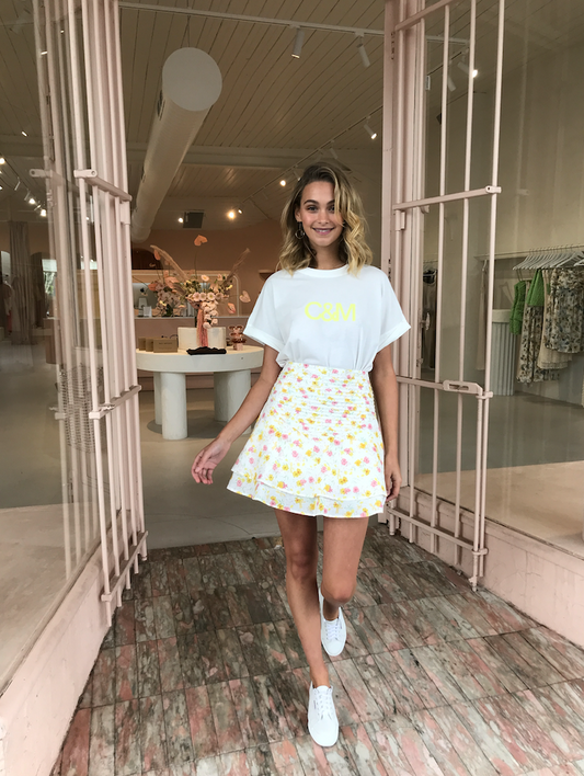 Camilla and Marc Huntington Tee in White with Yellow