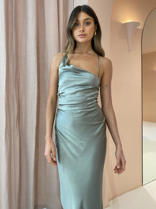Shona Joy La Lune Asymmetrical Midi Dress in Sage