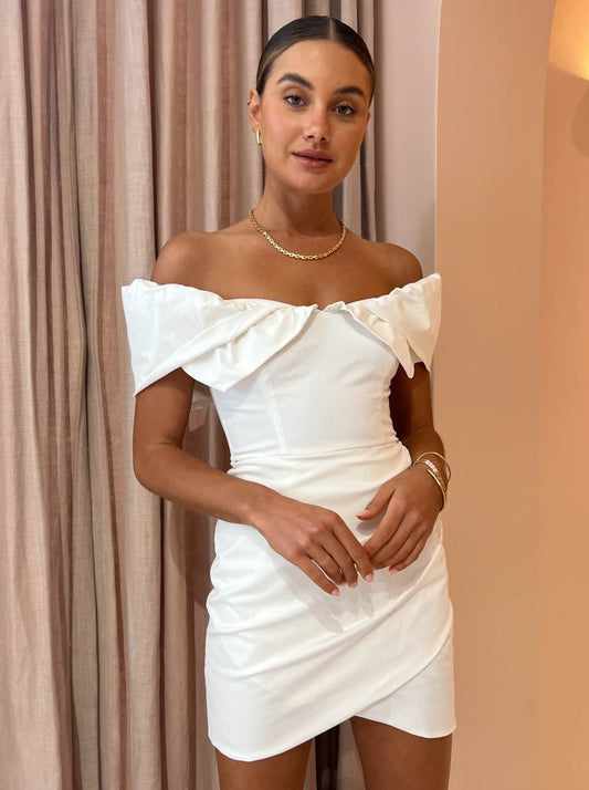 Sofia The Label Hailey Off Shoulder Mini Dress in White