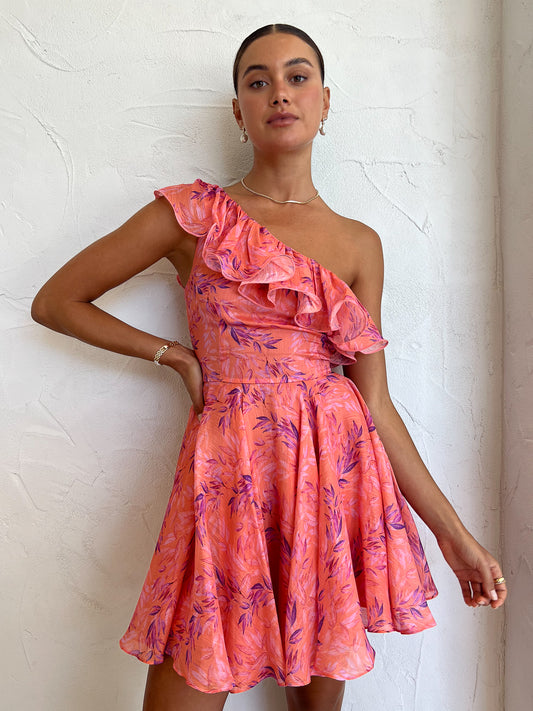 Sonya Serena Mini Dress in Peach Watercolour Print