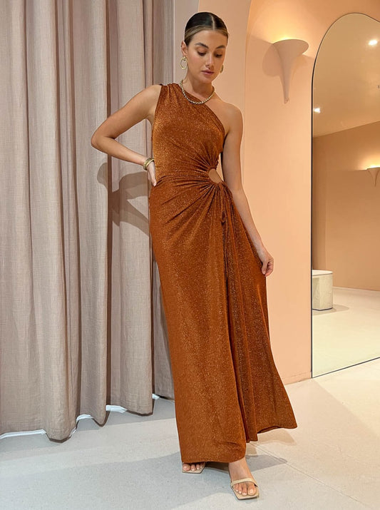 Sonya Nour Bronze Shimmer Maxi Dress in Bronze Shimmer