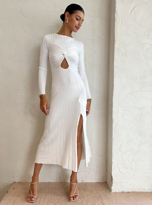 Sovere Recline Knit Dress in Chalk