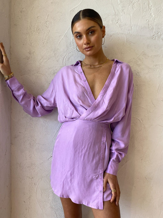 Sovere Encore Mini Shirt Dress in Frosted Lilac