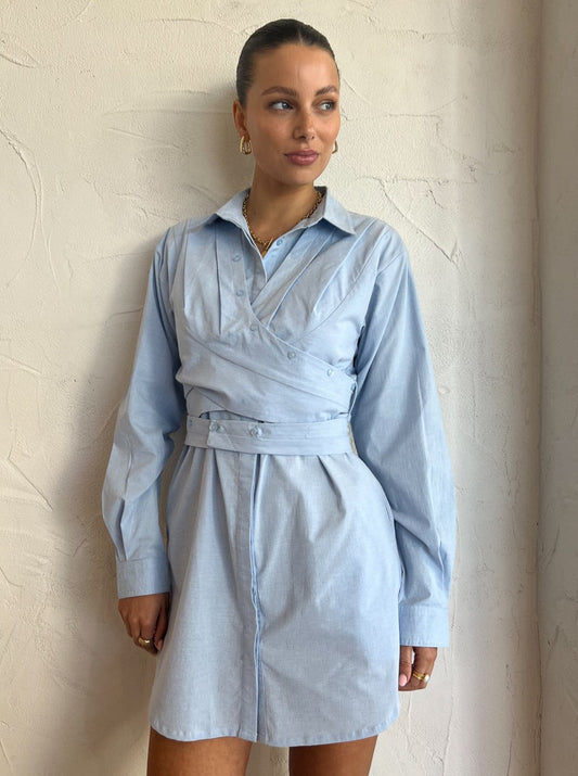 Sovere Dixie Wrap Shirt Dress in Blue