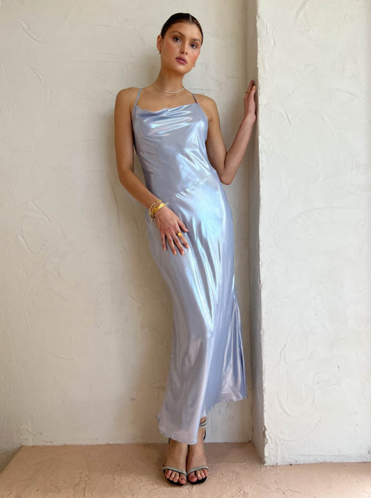 Suboo Augua Cowl Neck Bias Maxi Dress in Blue