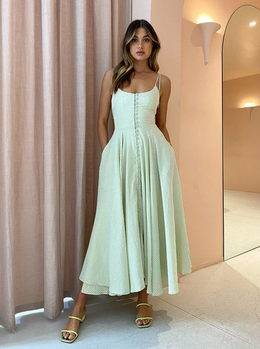 By Johnny Pistachio Stripe Sun Dress in Pistachio Cream