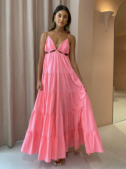 Steele Camellia Dress in Neon Pink